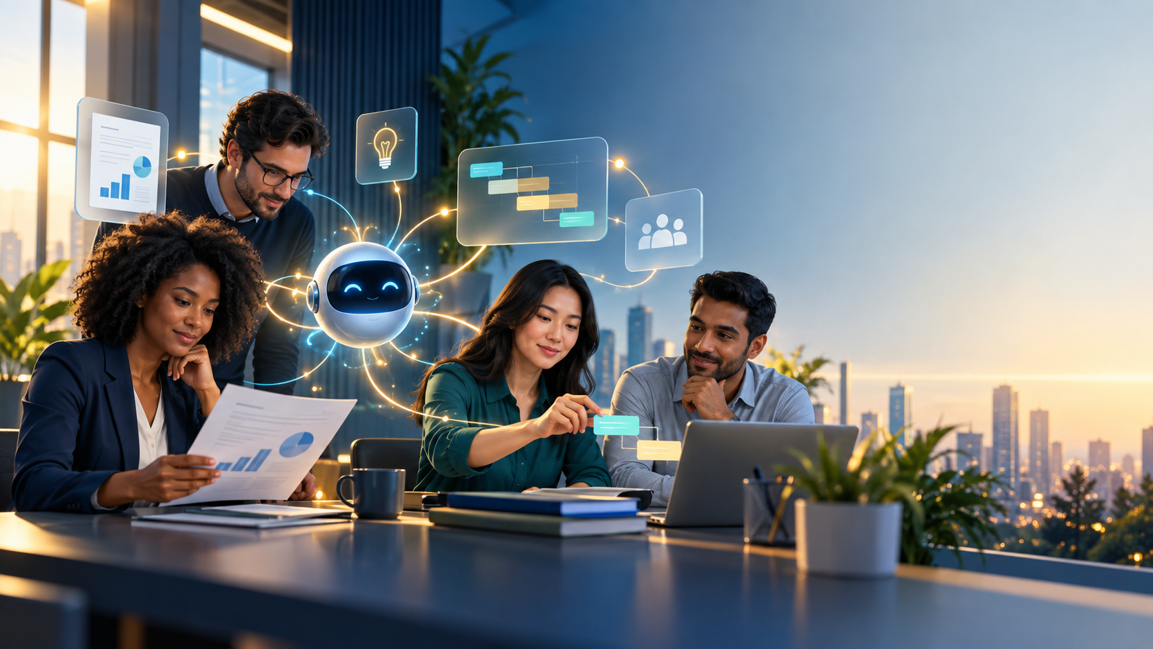 Team using connected AI business tools