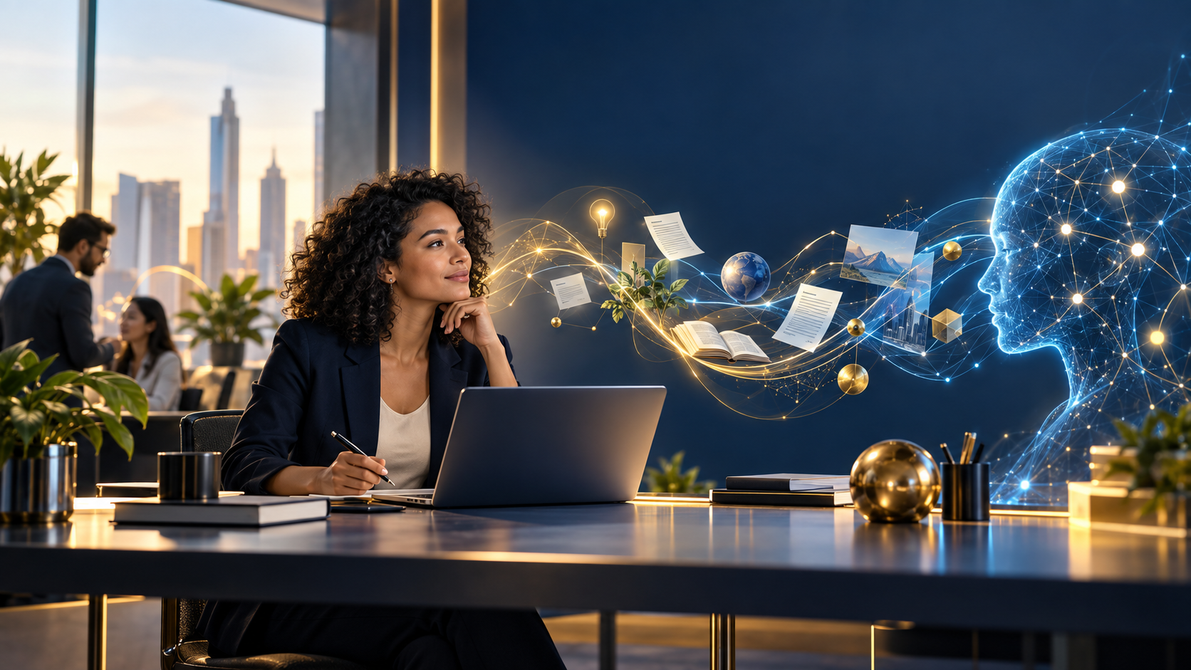 Professional using AI-supported workplace tools
